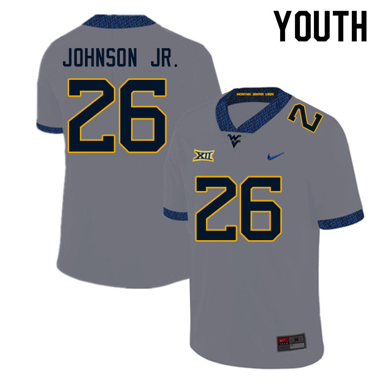 NCAA Youth Justin Johnson Jr. West Virginia Mountaineers Gray #26 Nike Stitched Football College Authentic Jersey YV23Y86YR